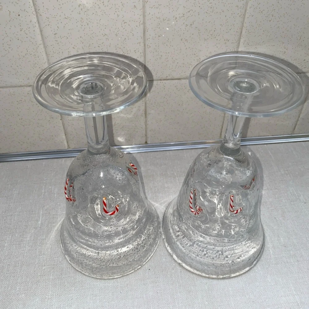 ARTLAND GOBLETS‎ Holiday Candy Canes Clear Seeded Bubble Hand-Blown Glass Set 2
